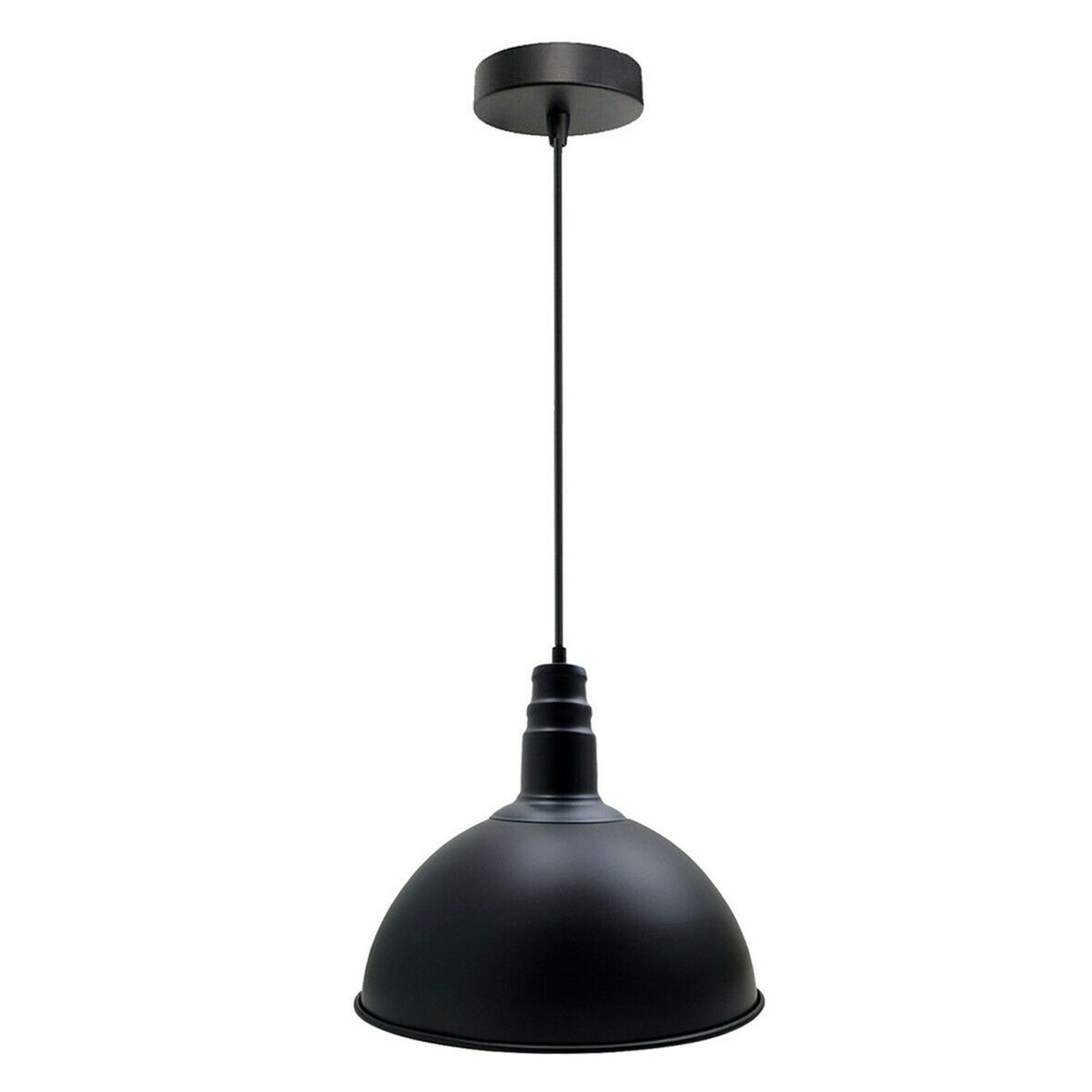 Black pendant light on a white background