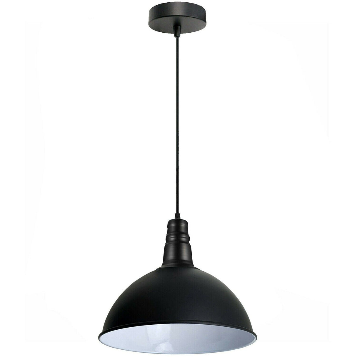 Black pendant light on a white background