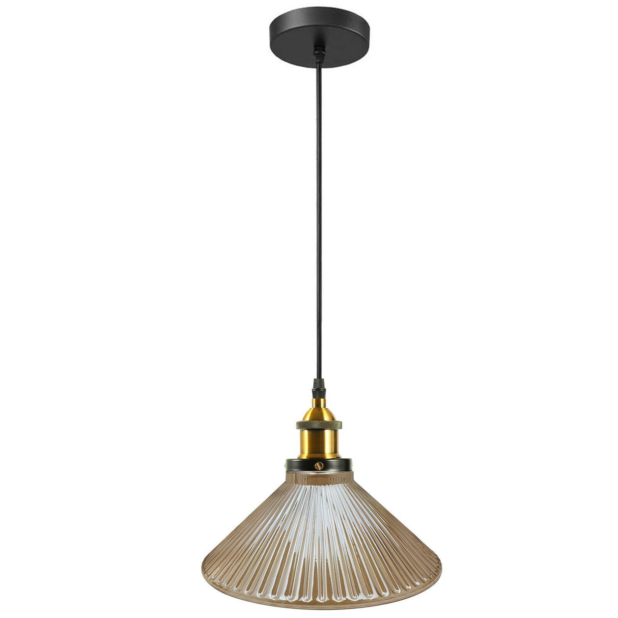 Edie Ribbed Ceiling Pendant Light in Amber Glass