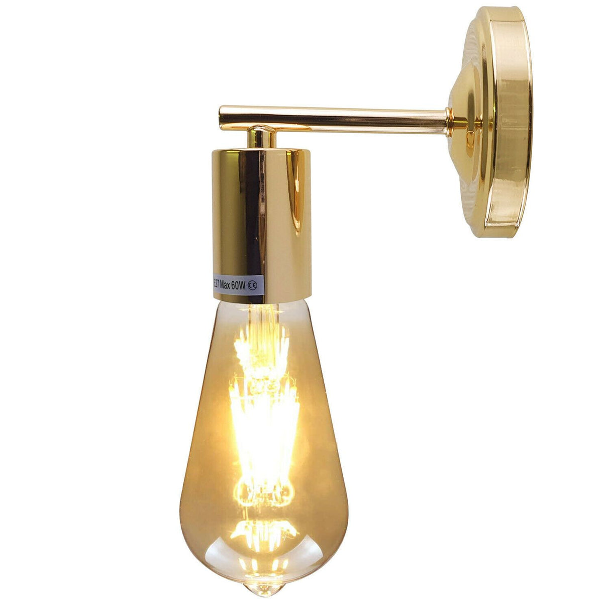 Gold wall-mounted light fixture with a clear glass shade on a white background