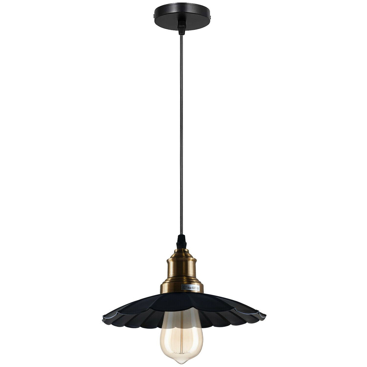 Highgate Scalloped Metal Ceiling Pendant Light in Black