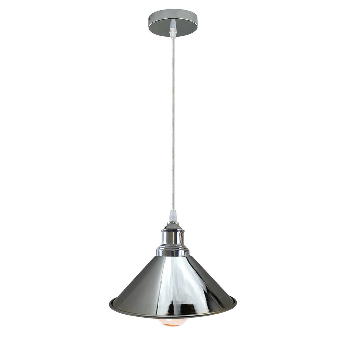 Chrome pendant light on a white background