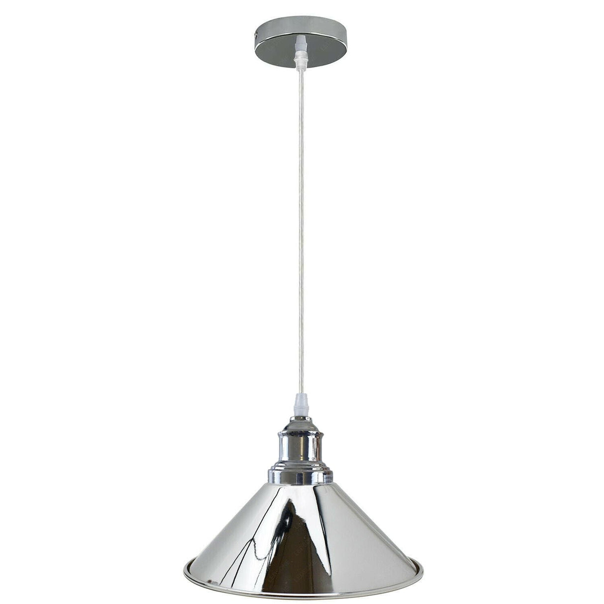 Chrome pendant light on a white background