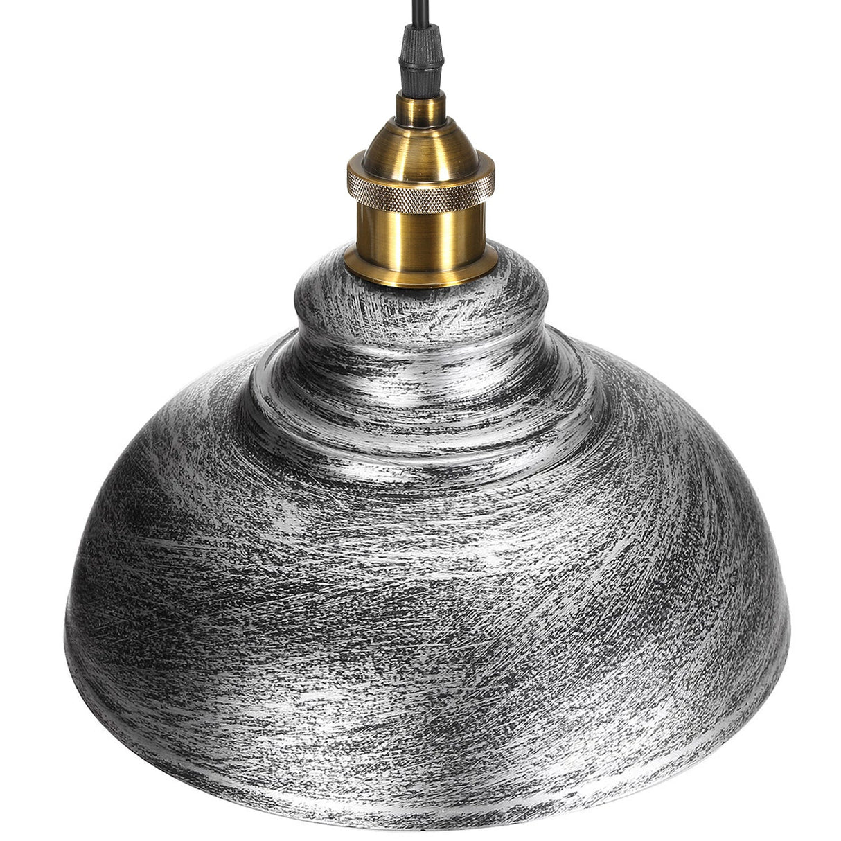 Rya Pendant Ceiling Light Trio in Brushed Silver - Black Canopy and Gold Details