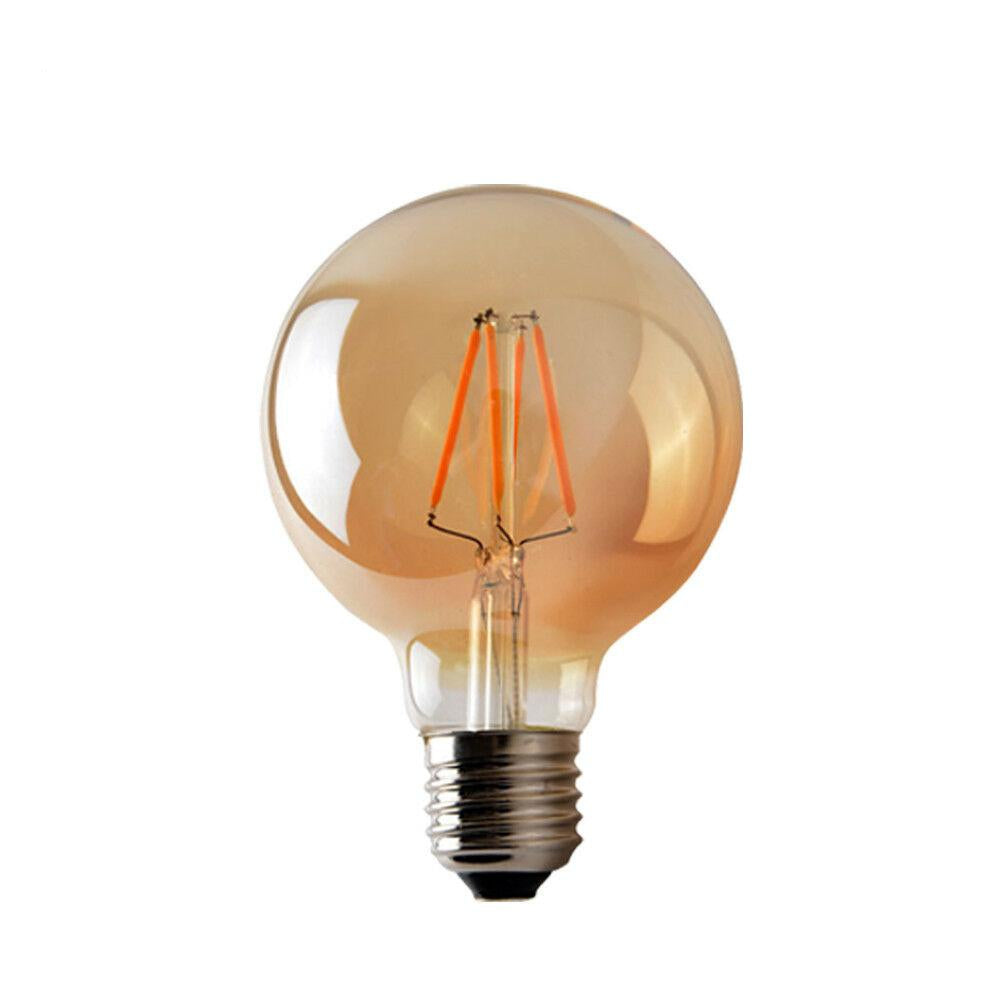 Vintage-style light bulb with a warm glow on a white background