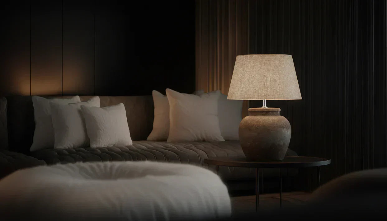 Dark bedroom with warm Light