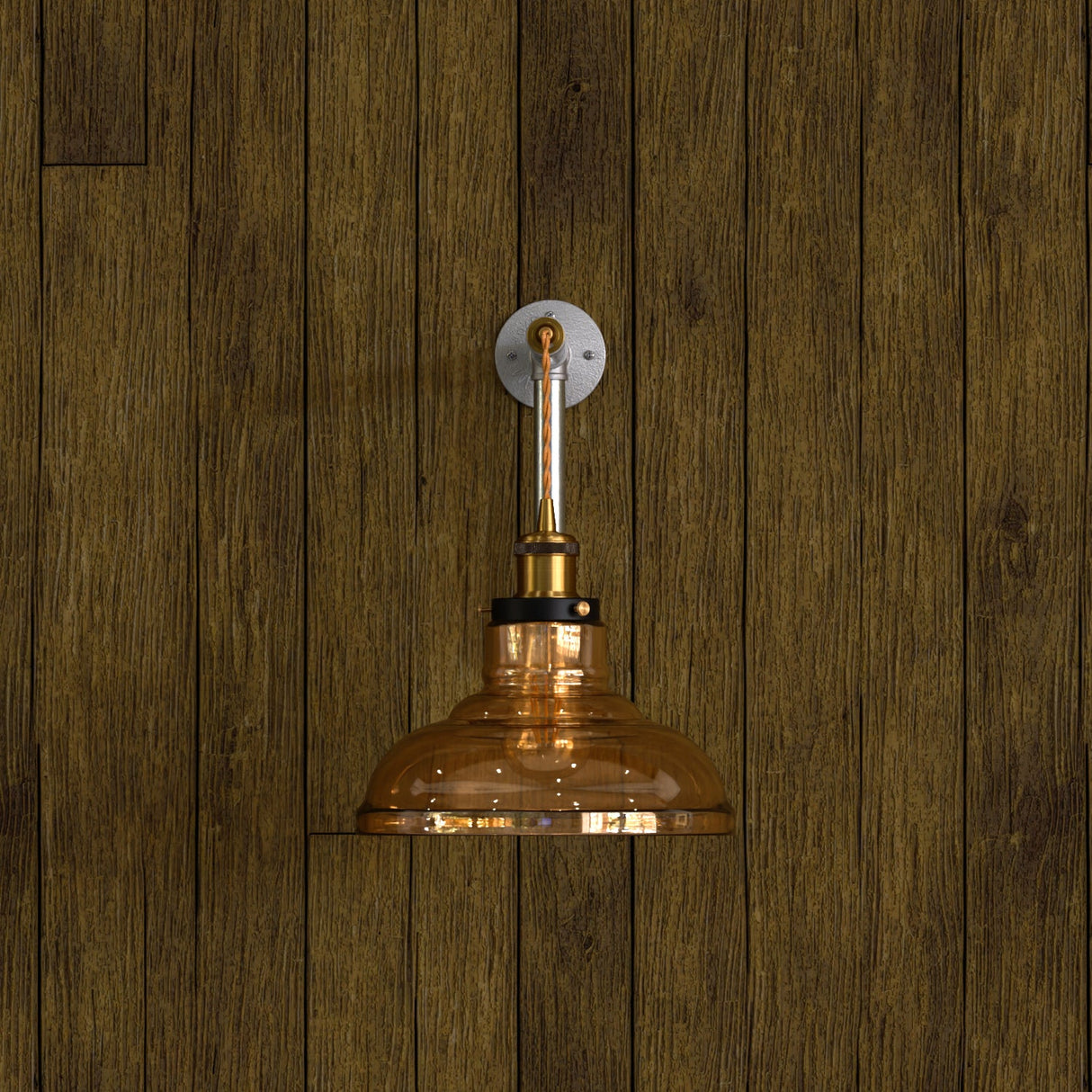 Valencia Wall Light in Amber Glass with Silver Detailing