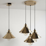 Set of gold pendant lights on a white background