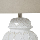 Alabaster Ceramic Ginger Jar Lamp With Linen Shade
