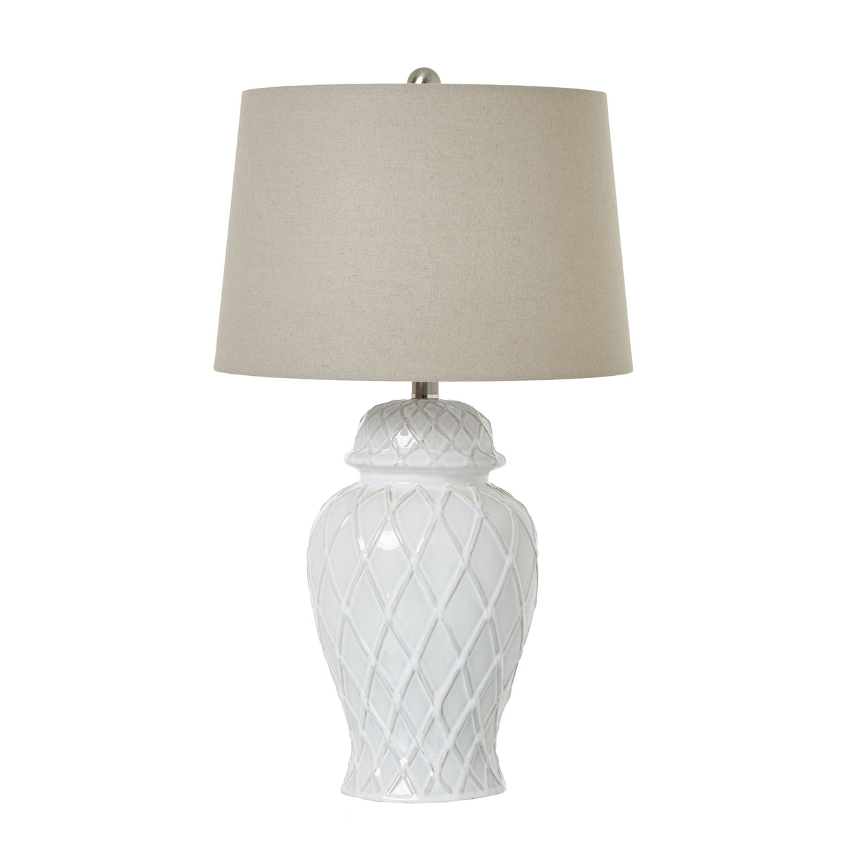 Alabaster Ceramic Ginger Jar Lamp With Linen Shade