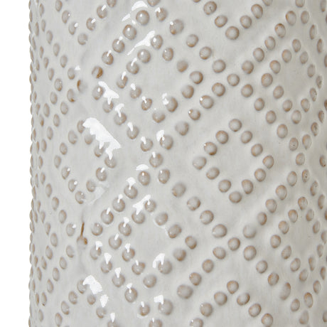 Rhe White Beaded Ceramic Lamp With Linen Shade