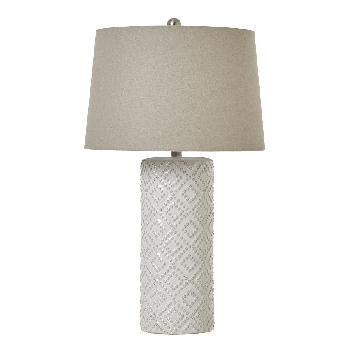 Rhe White Beaded Ceramic Lamp With Linen Shade