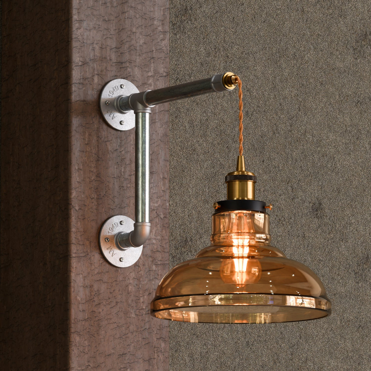 Valencia Wall Light in Amber Glass with Silver Detailing