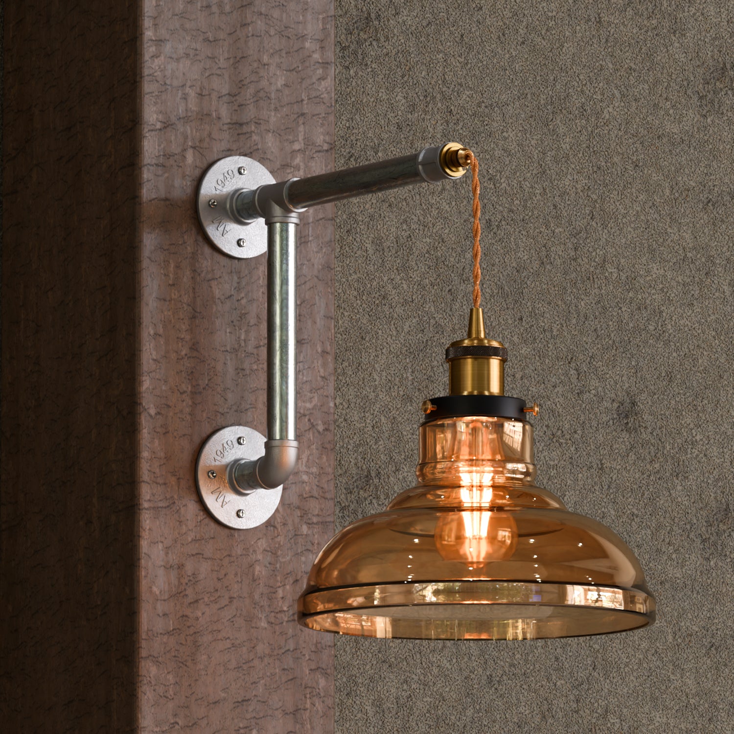 Valencia Wall Light in Amber Glass with Silver Detailing