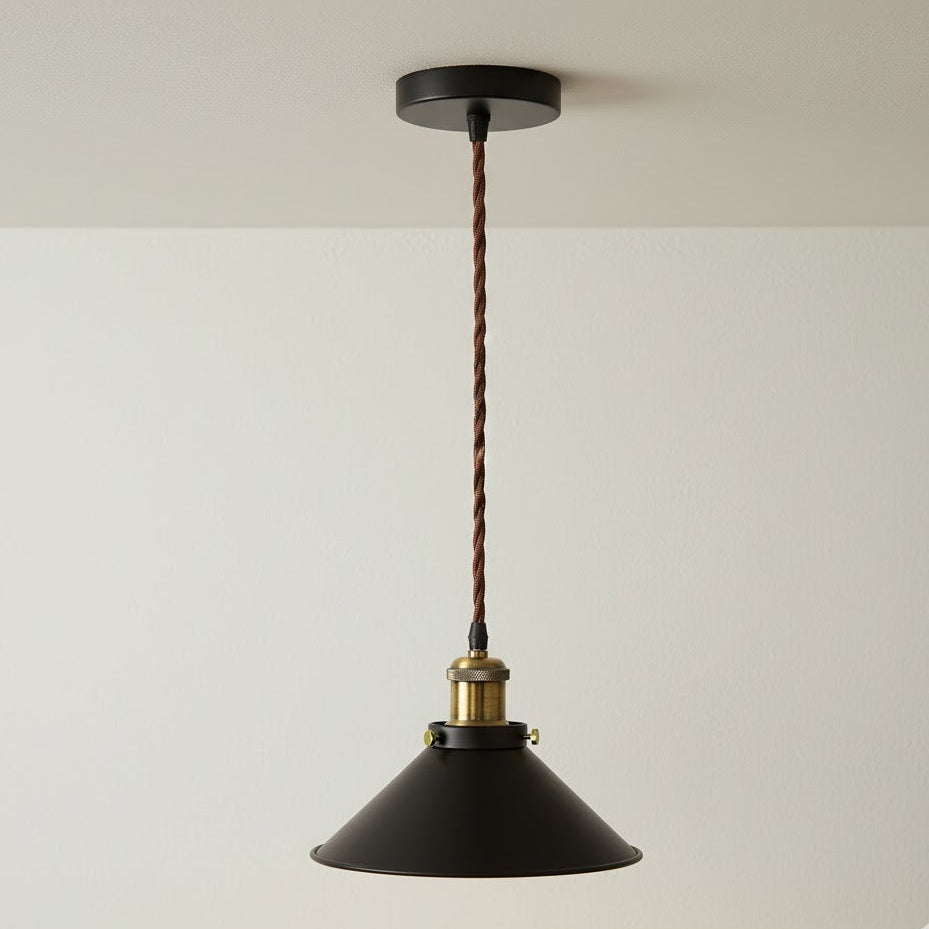 Albert Funnel Pendant Ceiling Light in Brass and Black
