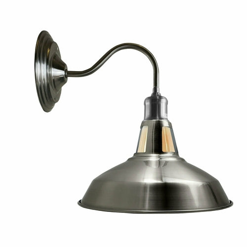 Metal wall-mounted light fixture on a white background