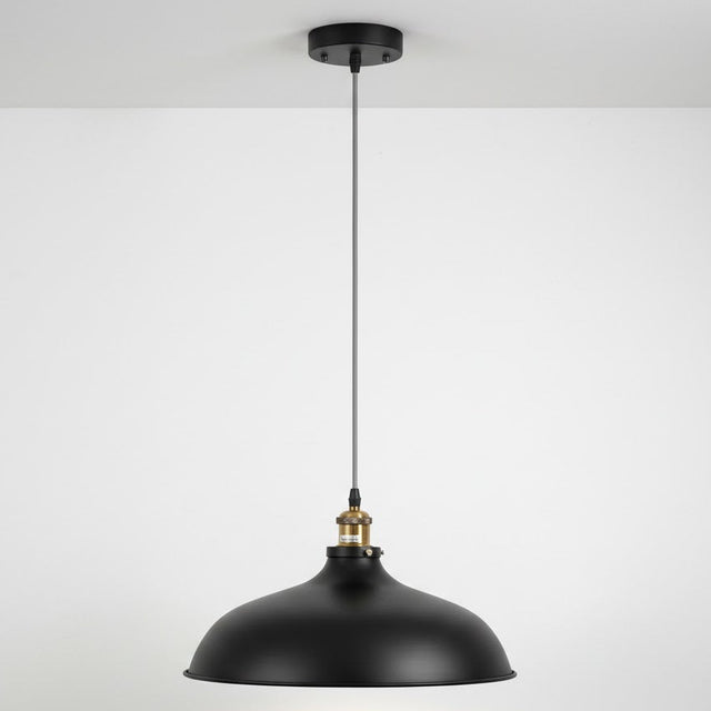 Black pendant light on a white background