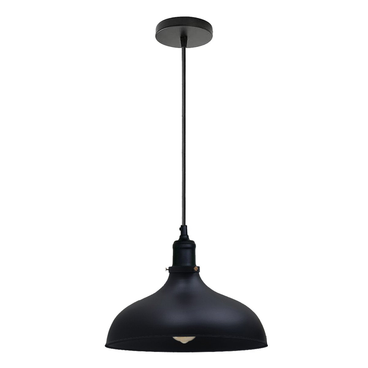 Black pendant light on a white background