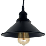 Black pendant light with a visible bulb on a white background