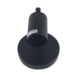 Black lamp holder with a label on a white background