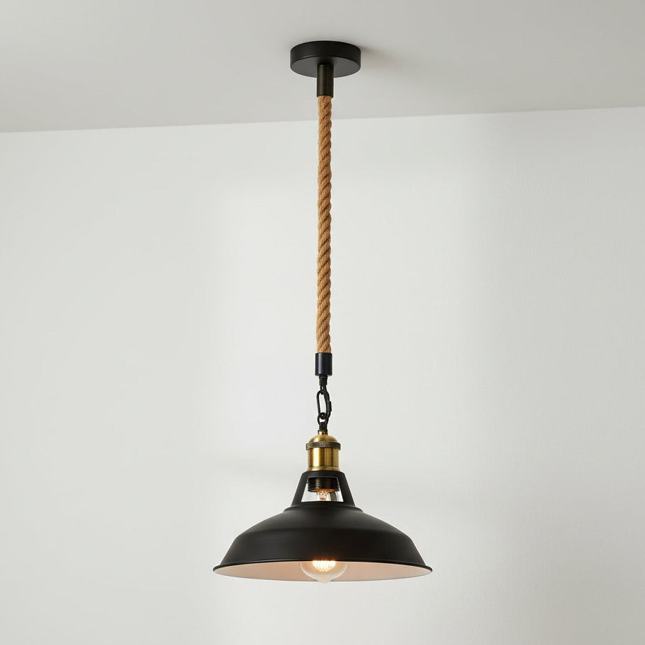 Sabrina Hemp Ceiling Pendant Light in Black with Natural Rope Cord