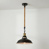 Sabrina Hemp Ceiling Pendant Light in Black with Natural Rope Cord