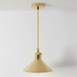 Gold pendant light against a white background