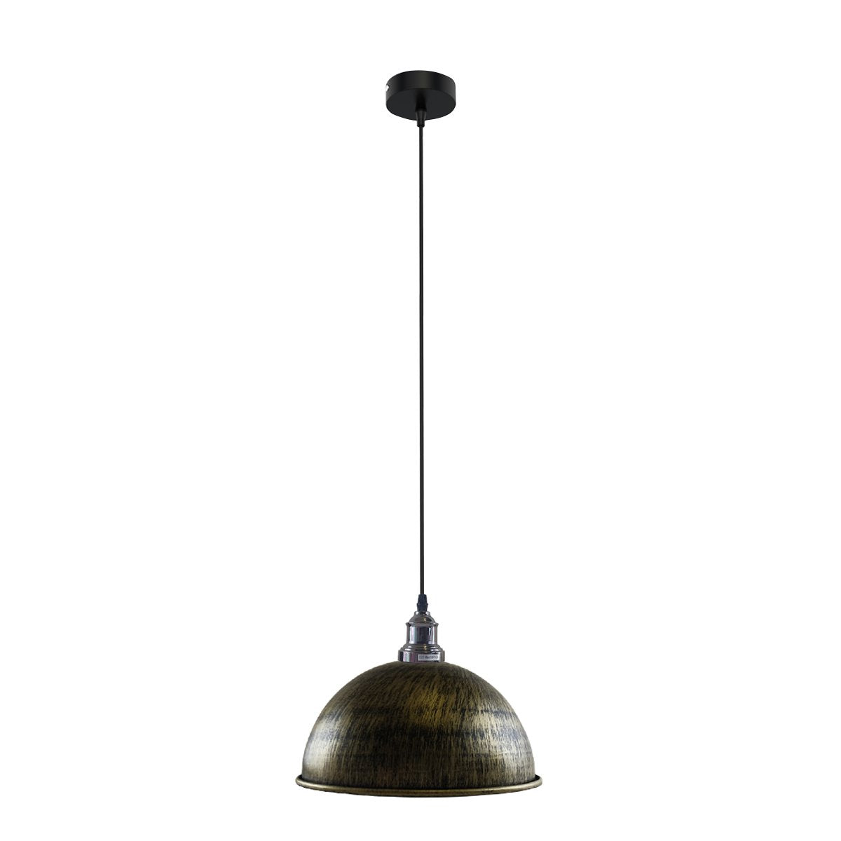 Pendant light with a black cord on a white background