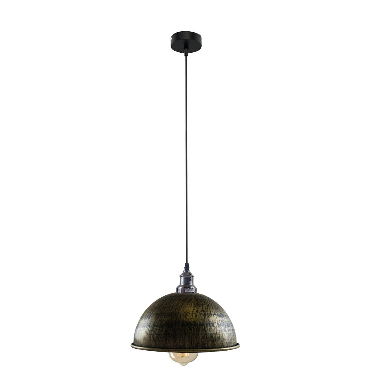 Vintage-style pendant light with a metallic finish on a white background