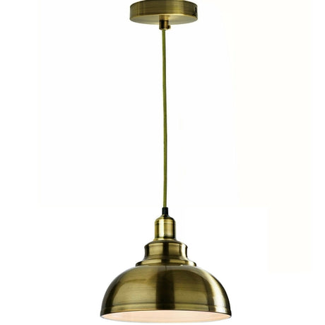 Brass pendant light on a white background