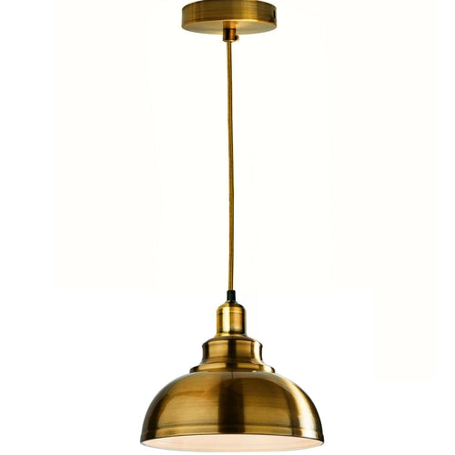 Gold pendant light on a white background
