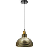 Bronze pendant light with textured design on a white background