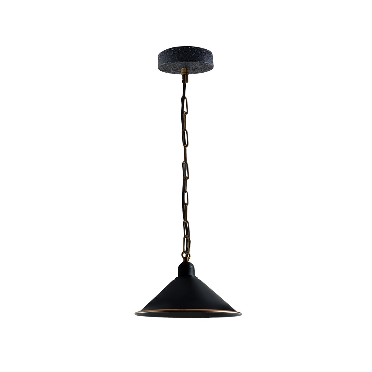 Black pendant light on a white background