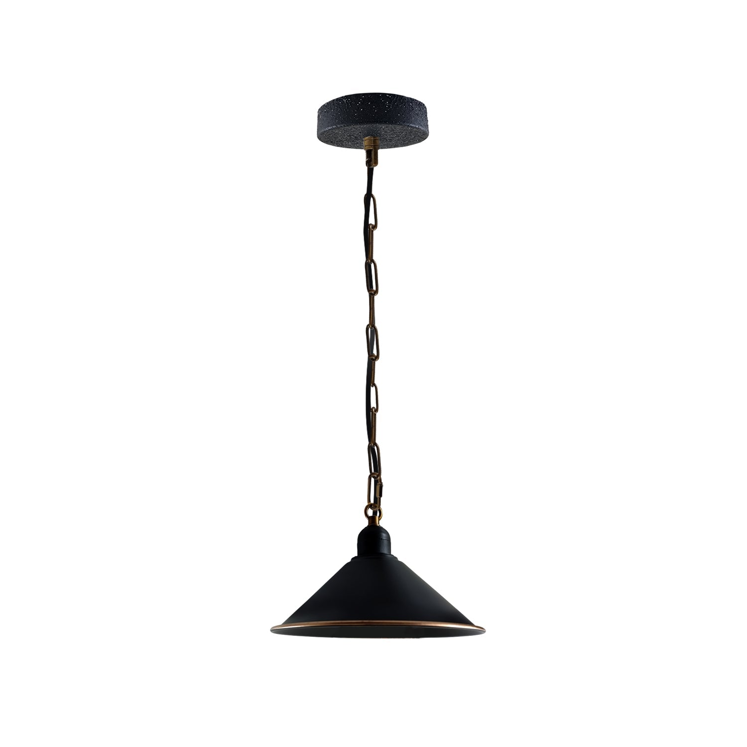 Black pendant light on a white background