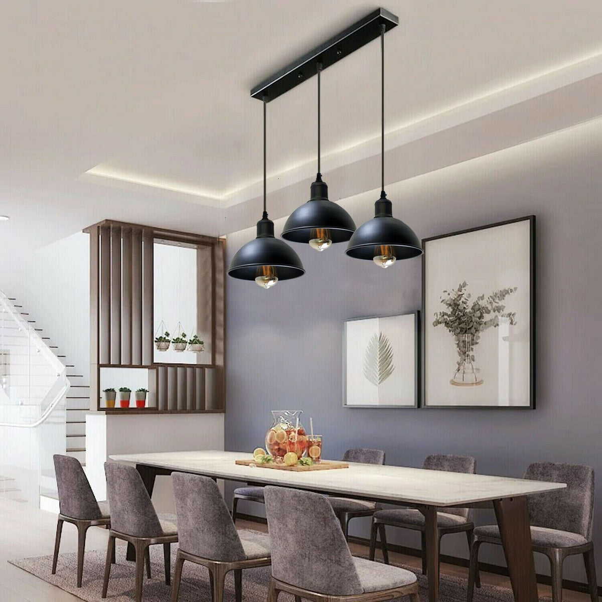 Dudley Trio Head Metal Ceiling Pendant Light in Black