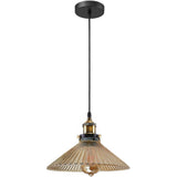 Pendant light with a gold glass shade on a white background