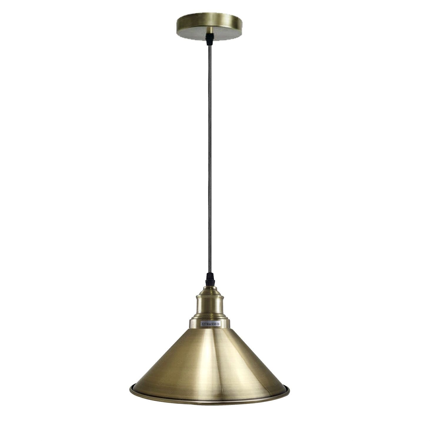 Brass pendant light on a white background
