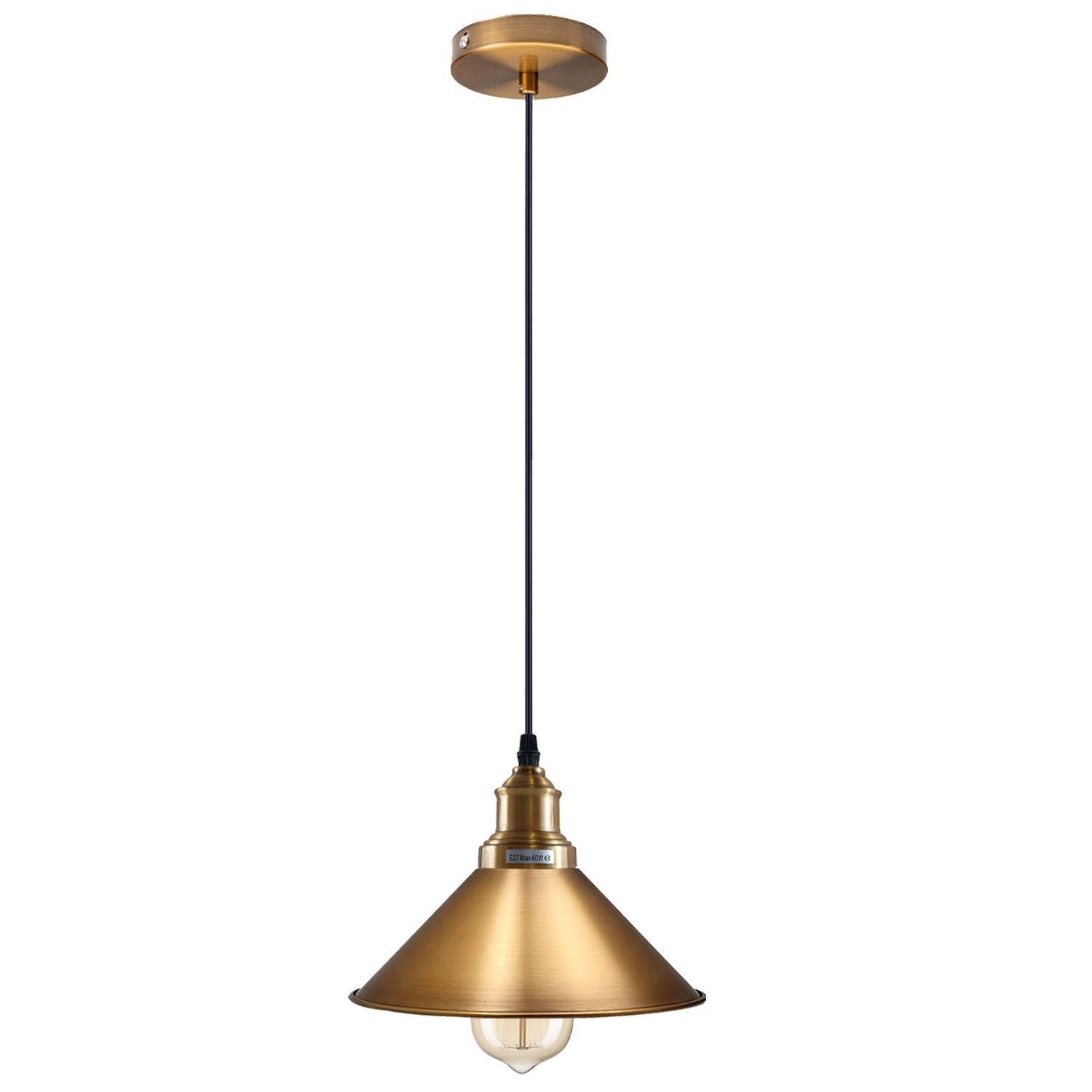 Gold pendant light on a white background
