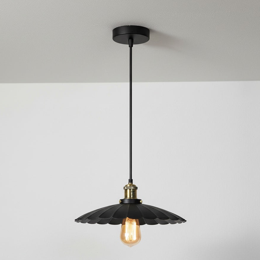 Belgravia Scalloped Ceiling Pendant in Black with Gold Details