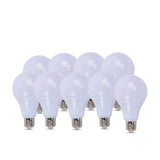 Set of eight white lightbulbs on a white background