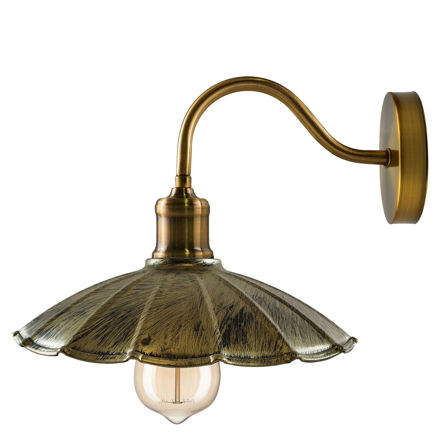 Vintage-style wall sconce with brass finish on a white background
