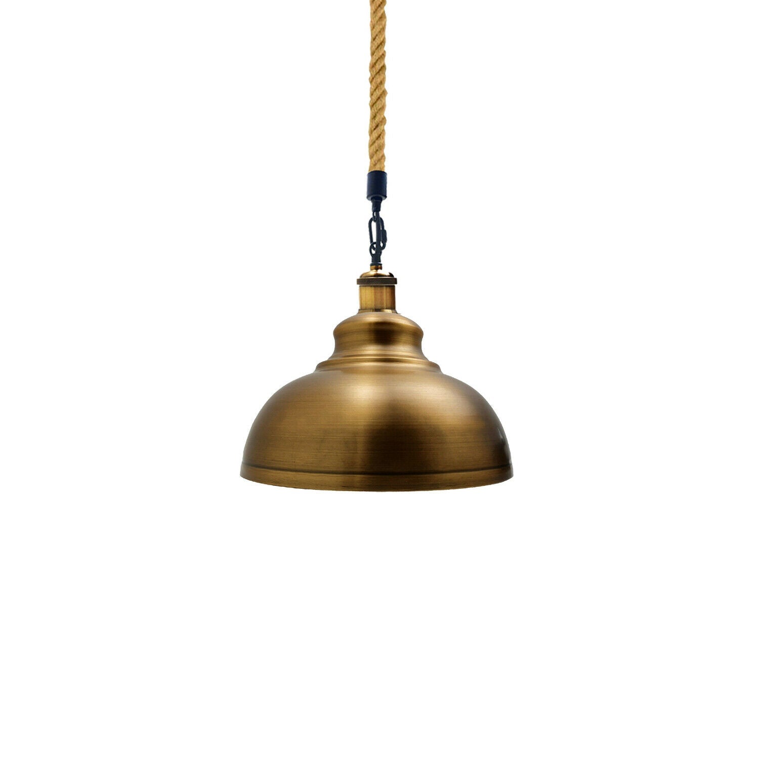 Brass pendant light with a white background