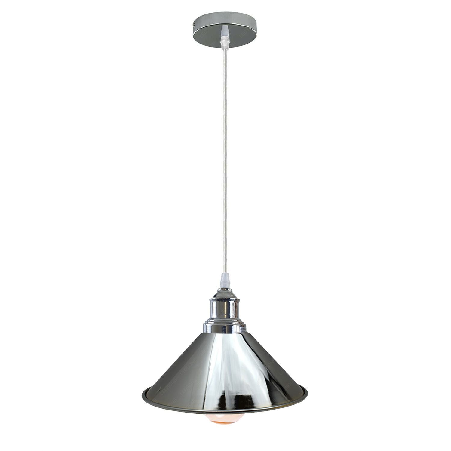 Chrome pendant light on a white background