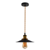 Vintage-style pendant light with black shade and exposed bulb on a white background