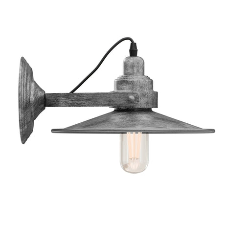 Silver wall-mounted lamp with a white background