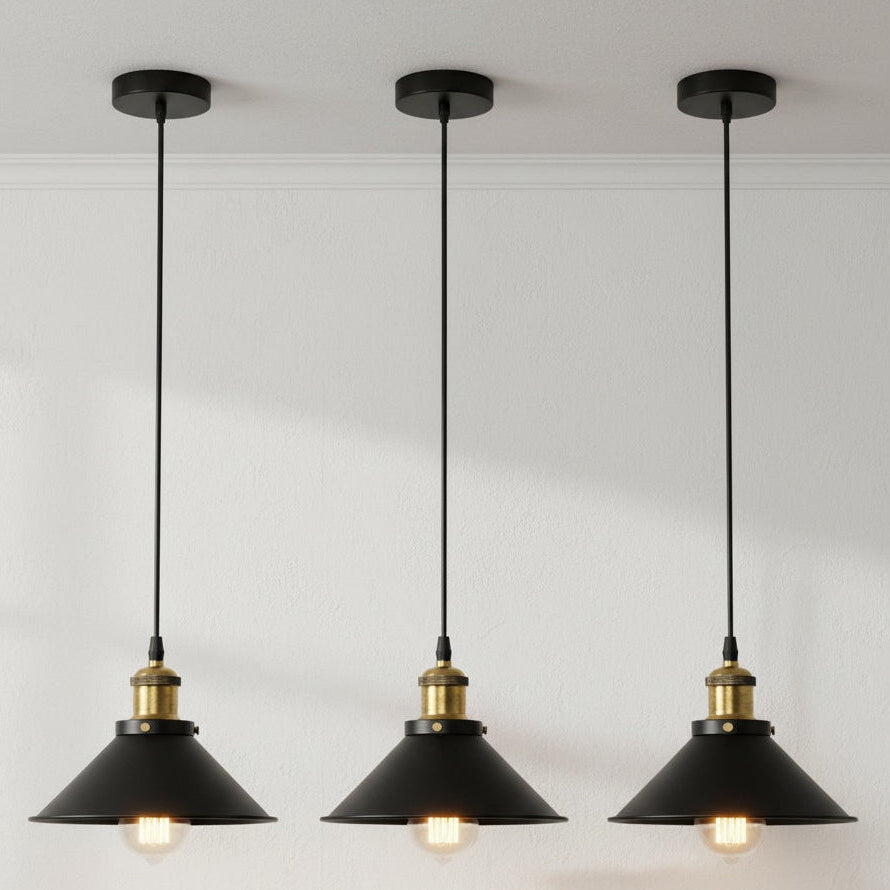 The Foundry Trio Black Pendant Light Set in Brass and Matte Black