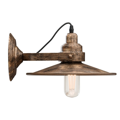 bronze wall-mounted lamp with a white background bulb