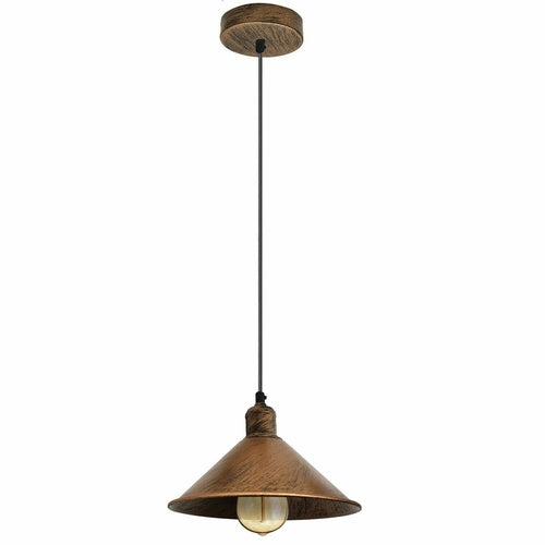 brushed copper pendant light with a white background