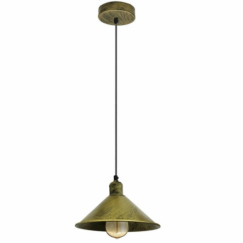 brushed gold pendant light with a white background