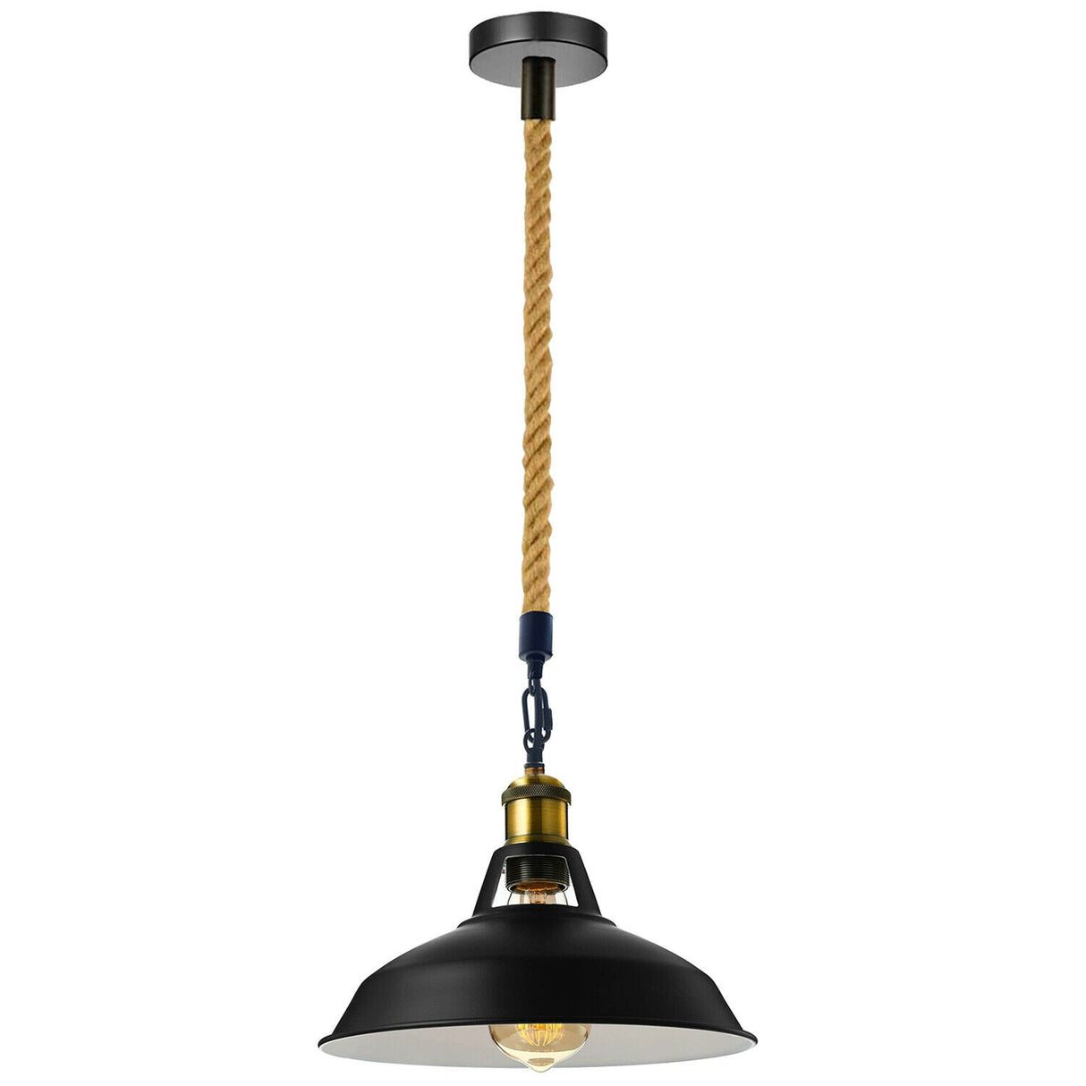 Sabrina Hemp Ceiling Pendant Light in Black with Natural Rope Cord